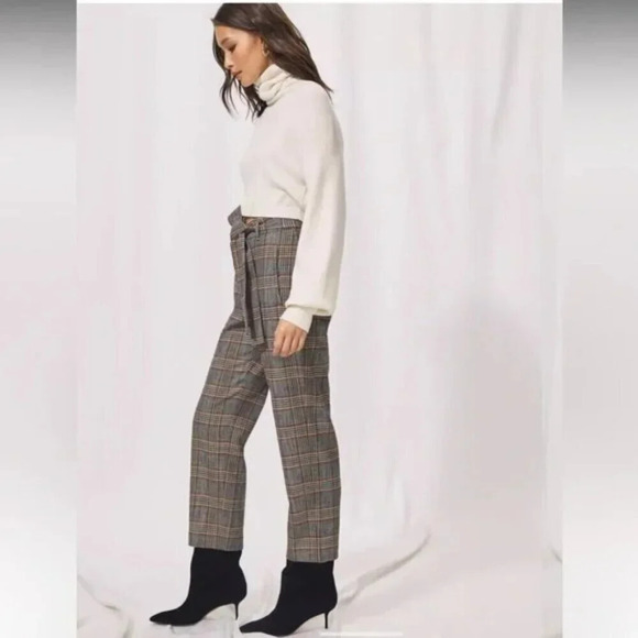 Aritzia Wilfred Jallade Tie Front Wool Blend Pants Trousers Grey Plaid Size 4 - Picture 3 of 8